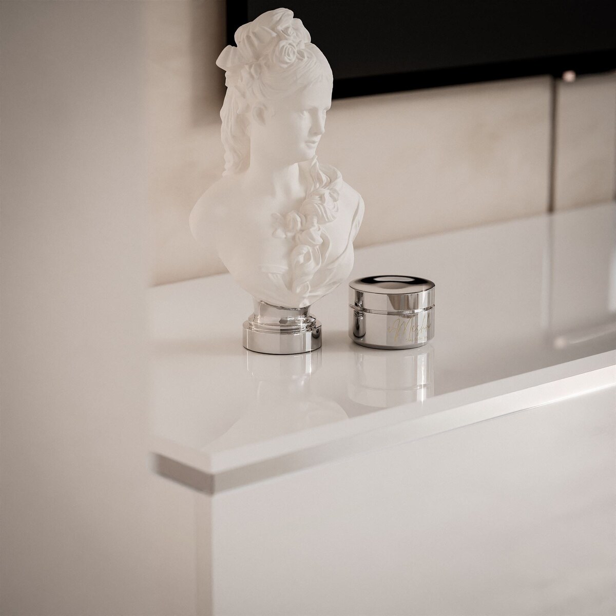 Szafka RTV AURORA SILVER 180 cm biały połysk wisząca