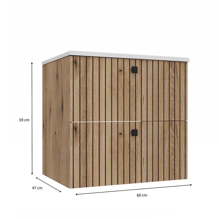 SZAFKA POD UMYWALKĘ TIGO 60 2S DĄB EVOKE RYFLOWANY FRONT + UMYWALKA