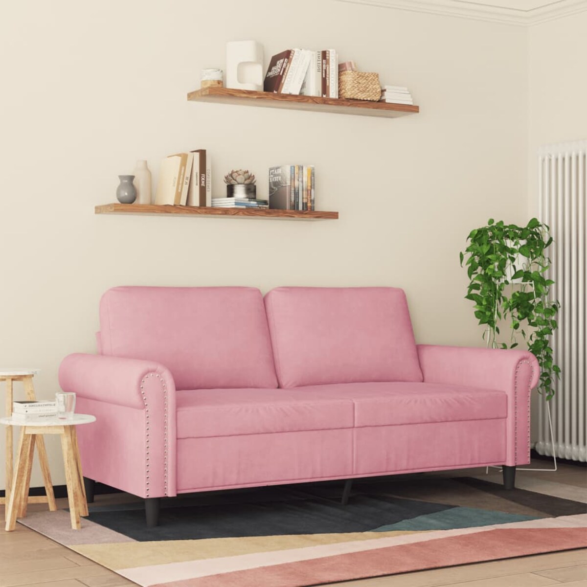 vidaXL Sofa 2-osobowa, różowy, 140 cm, tapicerowana aksamitem