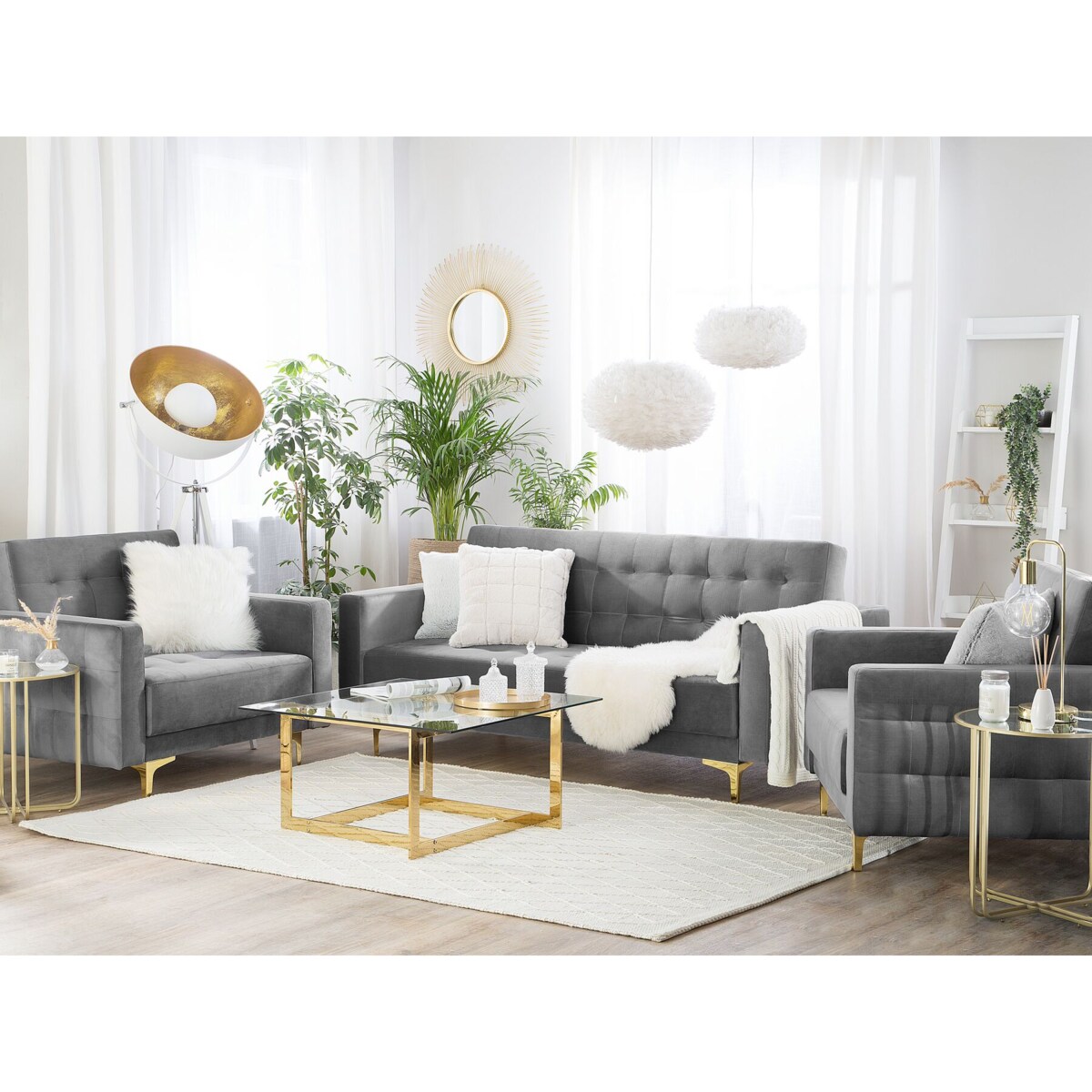 Komplet wypoczynkowy ABERDEEN Welur Szary dla 5 osób