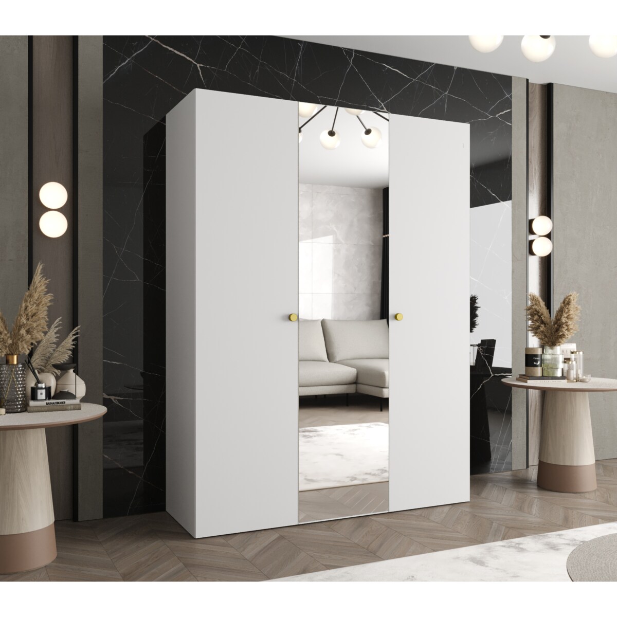 Szafa uchylna otwierana PARMA 2 150 wys. 202 cm Biały + u. Złoty