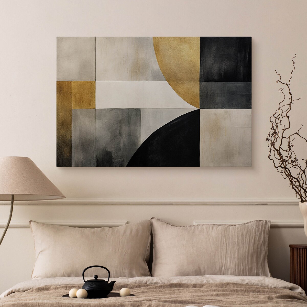 Obraz Abstrakcyjne Kształty Złote Ornamenty Styl Nowoczesny 70x50cm