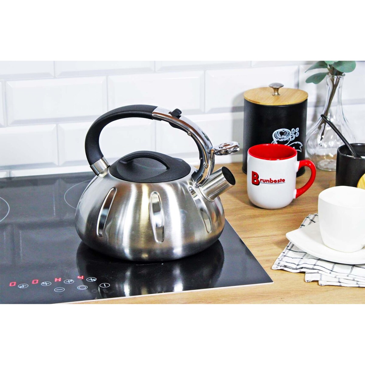 Czajnik stalowy z gwizdkiem duży 3L ze żłobieniami indukcja BRUNBESTE BB-2432