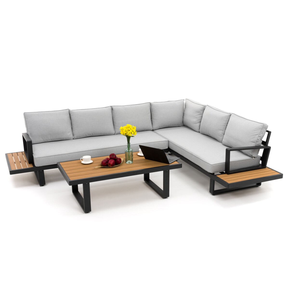 Meble ogrodowe duży narożnik nowoczesny aluminium ATOL grafitowo-szary