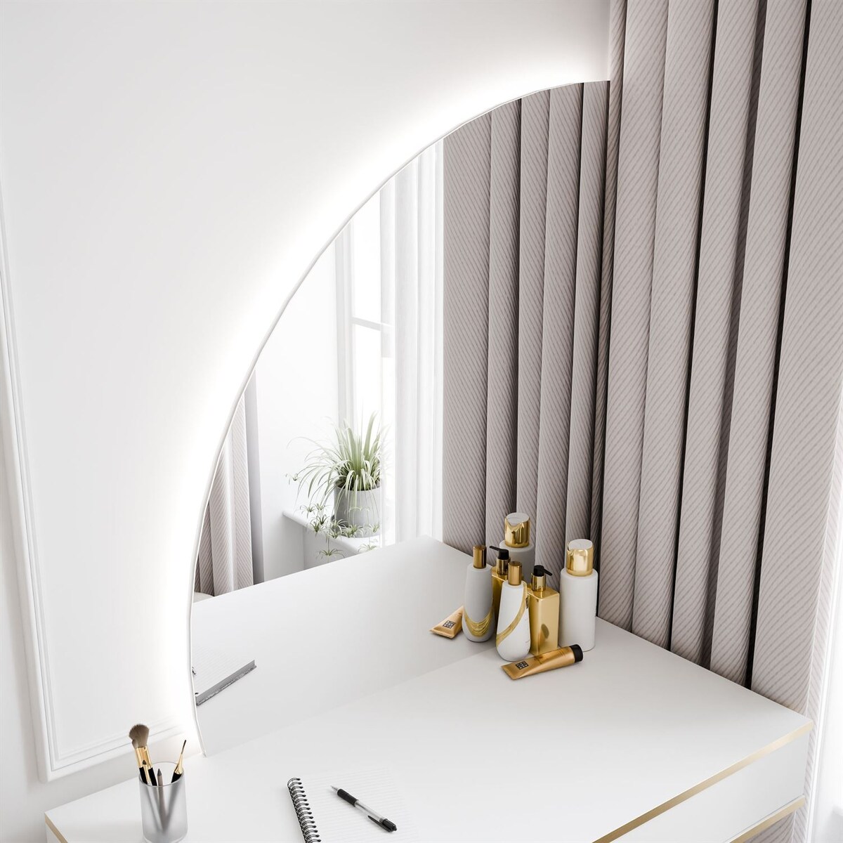 Toaletka OXFORD z lustrem i oświetleniem LED, lewa, biała