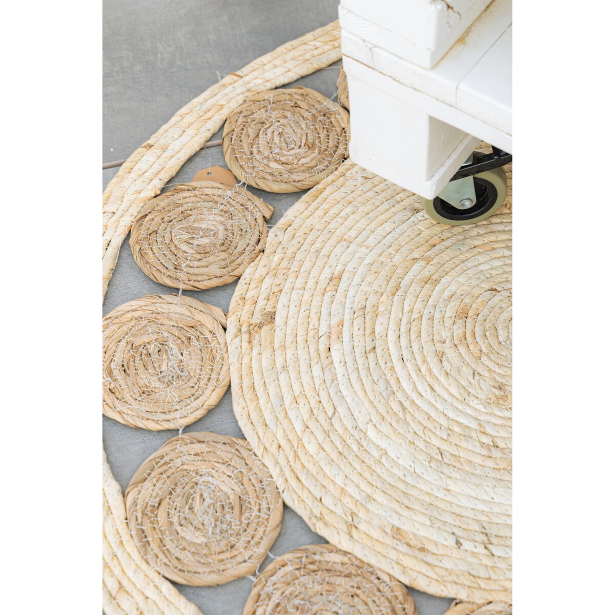 Dywan do salonu okrągły w stylu boho, Ø 80 cm, kolor brązowy, rattan