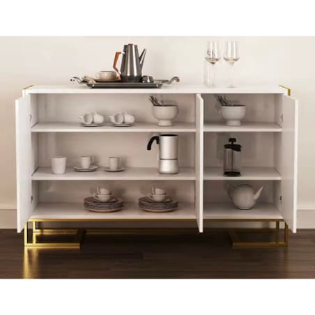 Nowoczesna komoda biała złota ze stali nierdzewnej Anew White Premium 123x40x85 / do salonu/ do gabinetu / pojemne szuflady