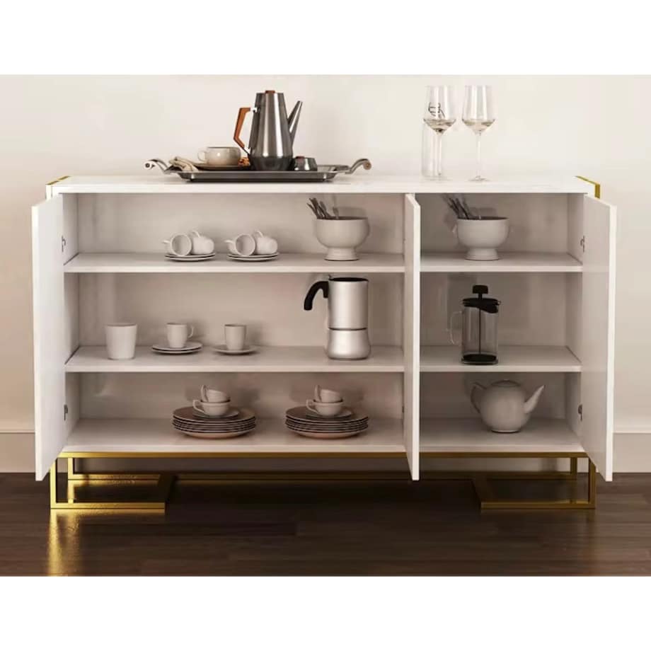 Nowoczesna komoda biała złota ze stali nierdzewnej Anew White Premium 123x40x85 / do salonu/ do gabinetu / pojemne szuflady