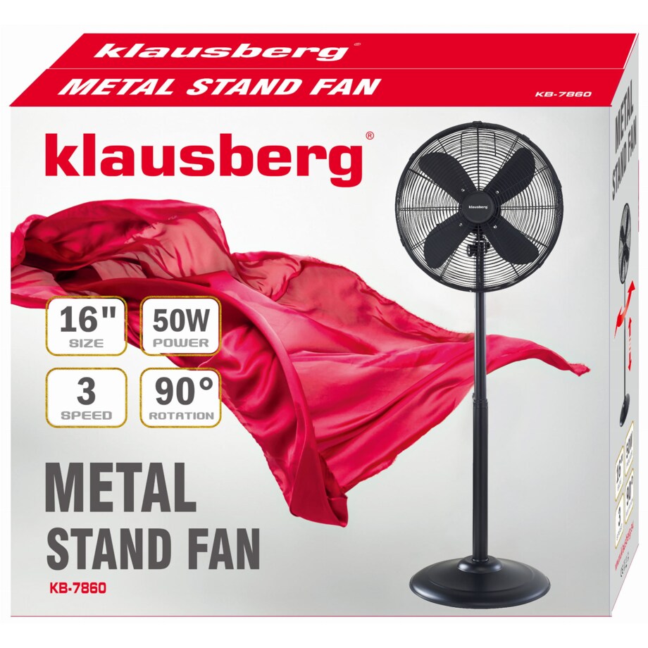 Wentylator stojący podłogowy 40cm 50W metalowy czarny KLAUSBERG