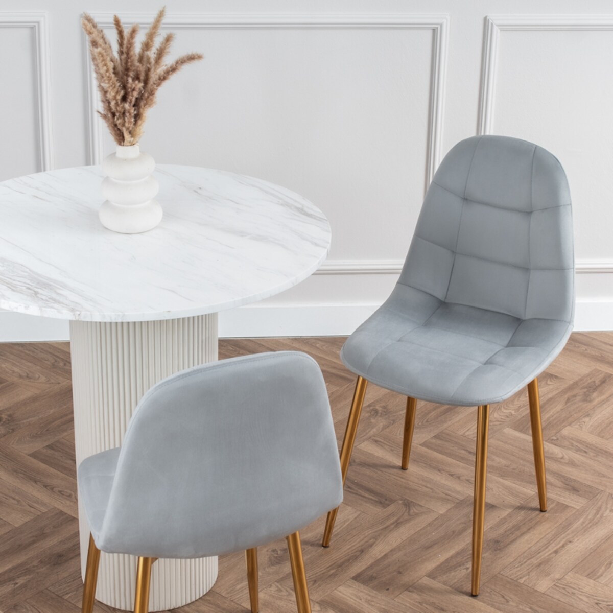 Krzesło tapicerowane welurowe do salonu jadalni glamour pikowane złote