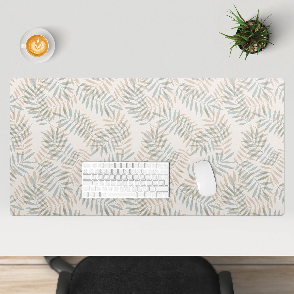 Beżowa mata na biurko Liście w pastelach, 100x50 cm
