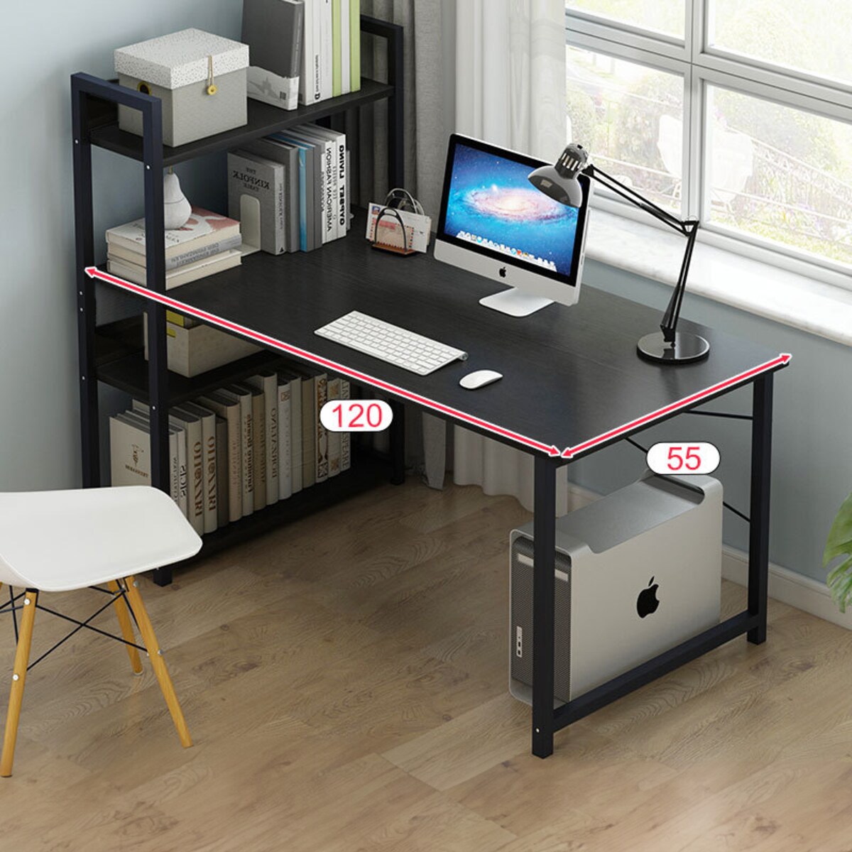 Biurko Komputerowe Stolik Loft Czarne Młodzieżowe Z Regałem Półkami 120 Cm