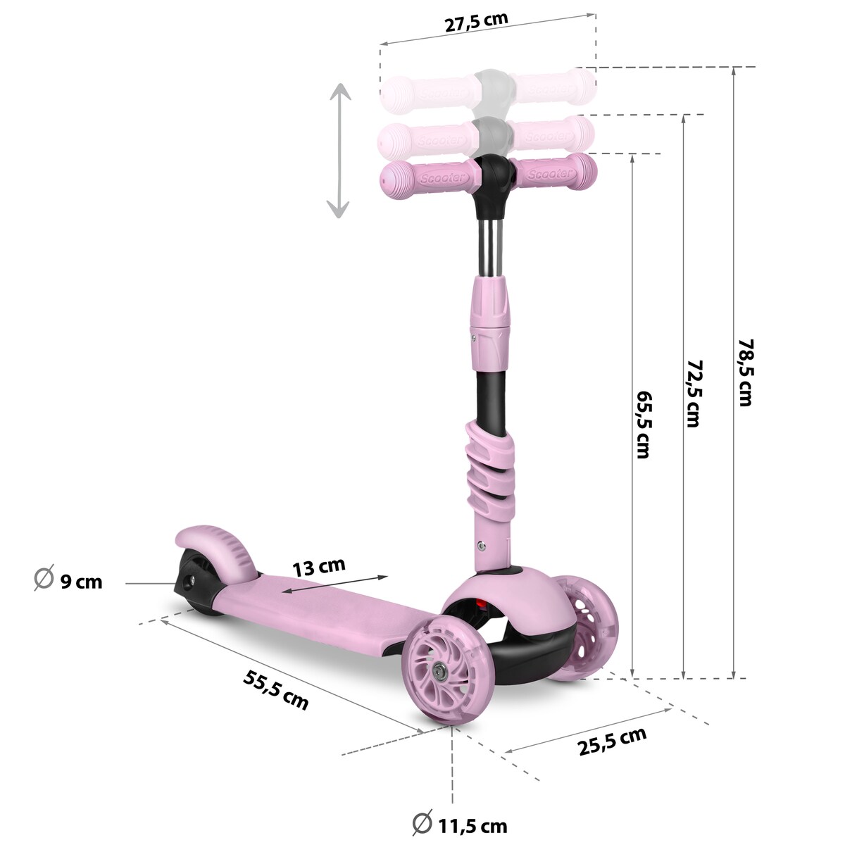 Hulajnoga trójkołowa balansowa dla dzieci 3w1 Ricokids Cubi różowa