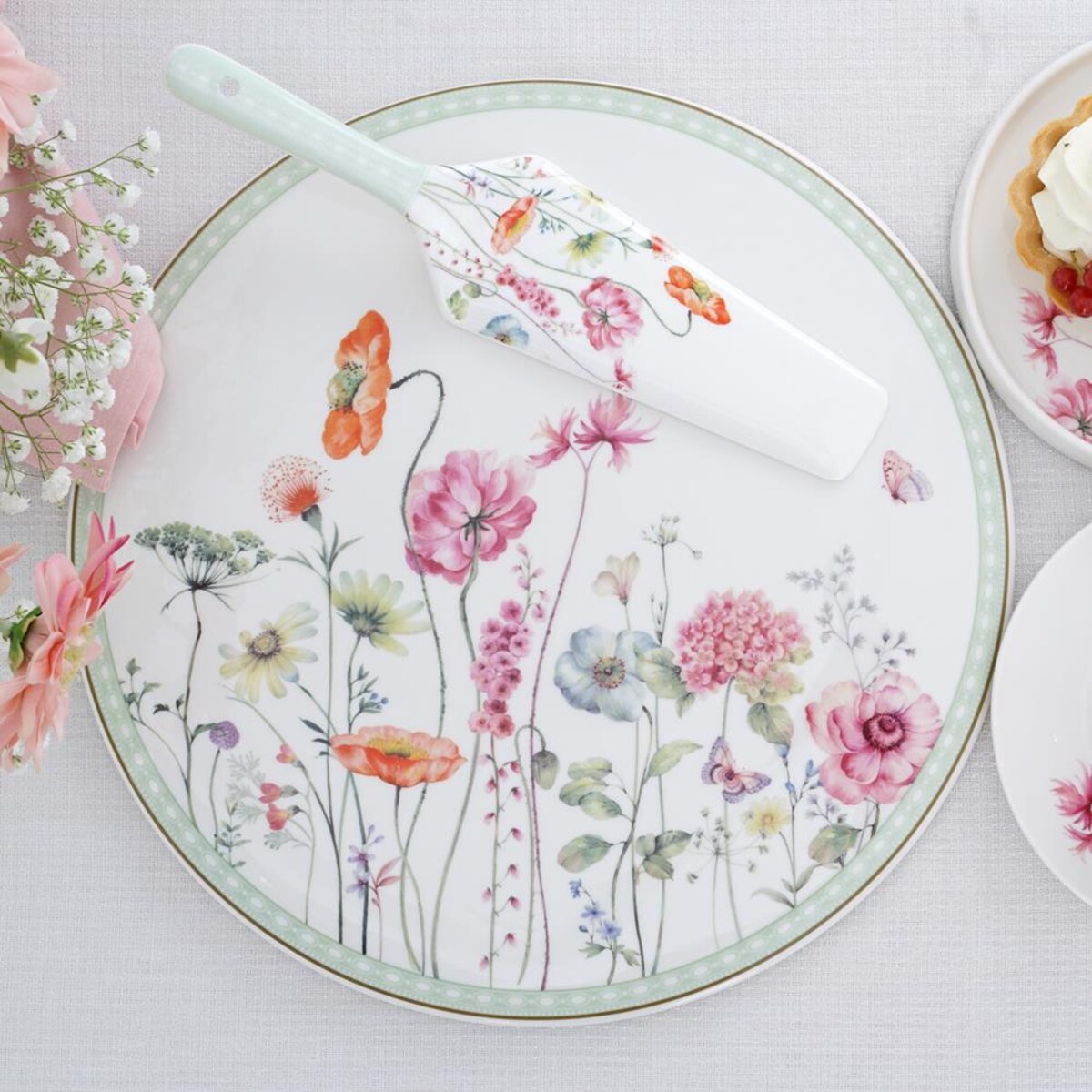 VILLA ITALIA Talerz do ciasta porcelanowy Patera z łopatką 31 cm GARDENO