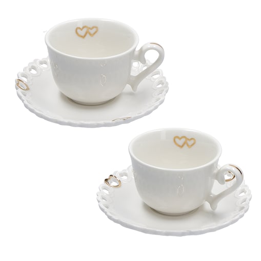 Zestaw 2 filiżanek do kawy ze spodkiem Valentino Oro - Biały, 80 ml