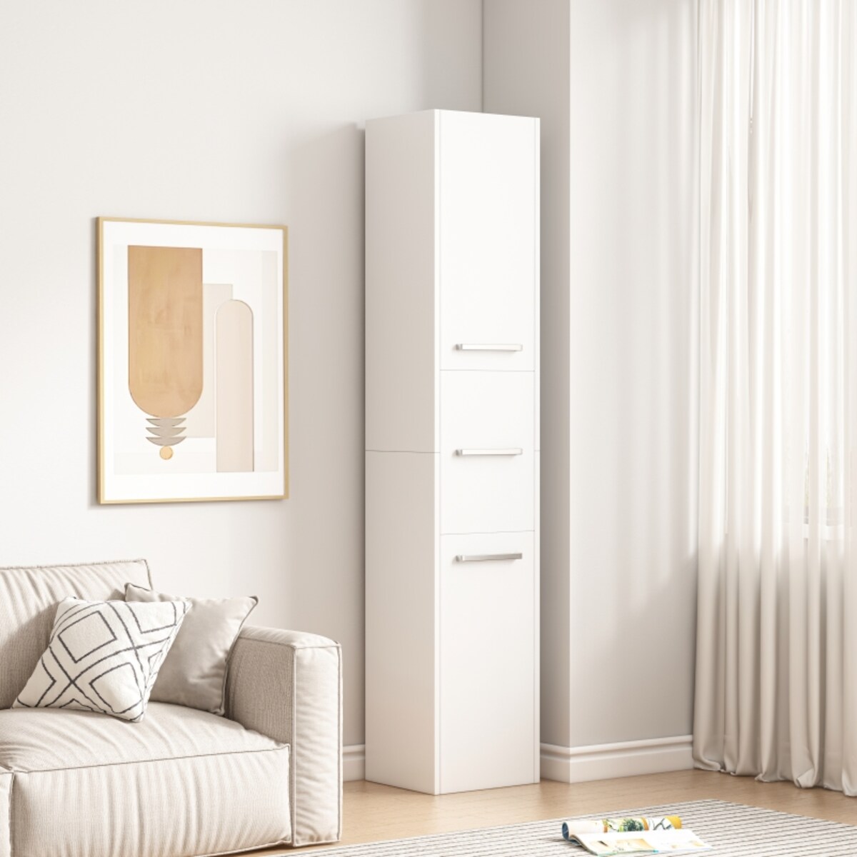 Regał Szafka Biała Nowoczesna Stojąca Słupek Wysoki Loft 3 Drzwi 170 Cm