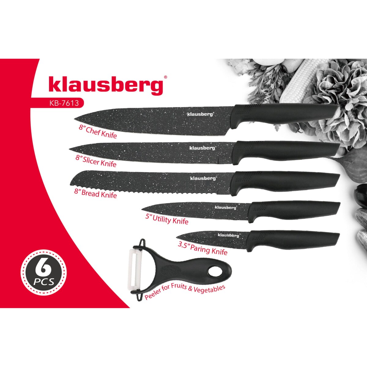 Zestaw noży kuchennych 6 elementów z powłoką marmurową KLAUSBERG