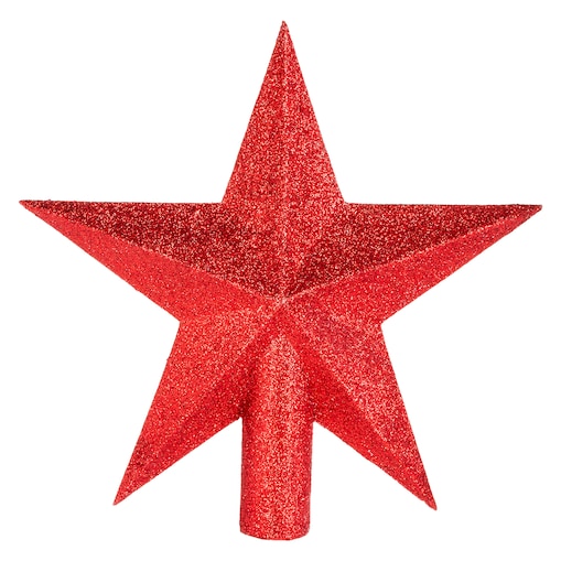 Gwiazda na czubek choinki brokatowa, czerwona, 21 cm
