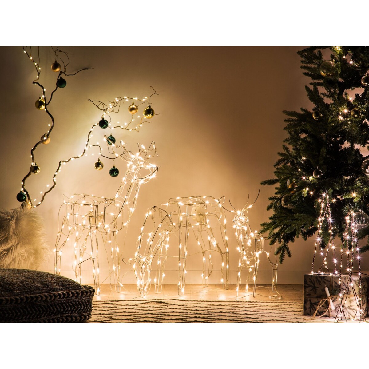 Zestaw 3 dekoracji ogrodowych LED ruchomy renifer 76 cm biały MIKKELI