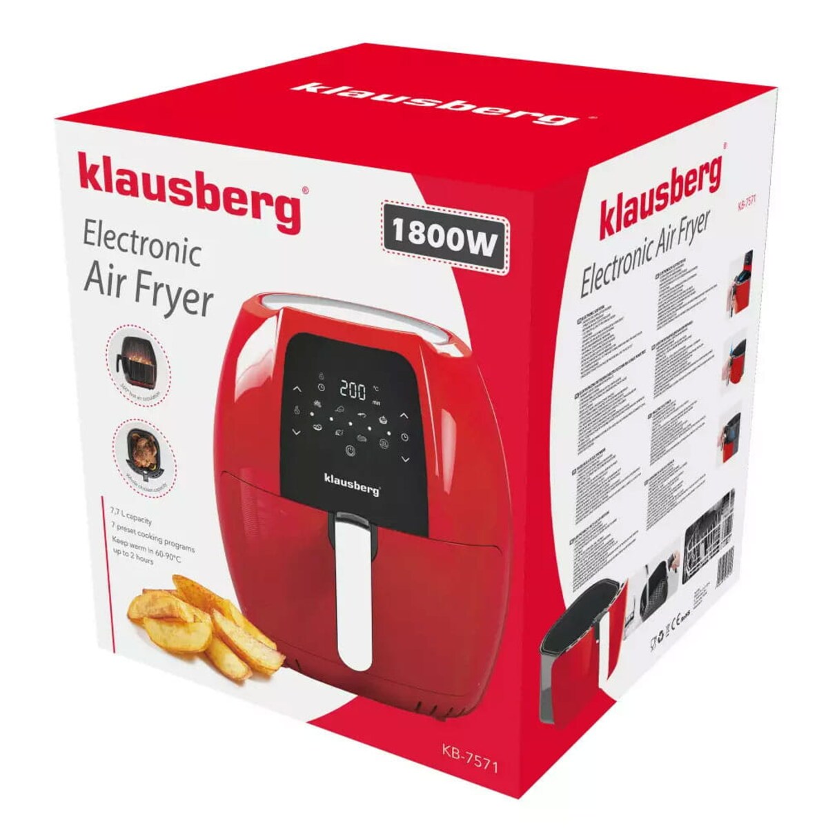Frytownica beztłuszczowa czerwona 7.7L 1800W frytkownica KLAUSBERG Air Fryer