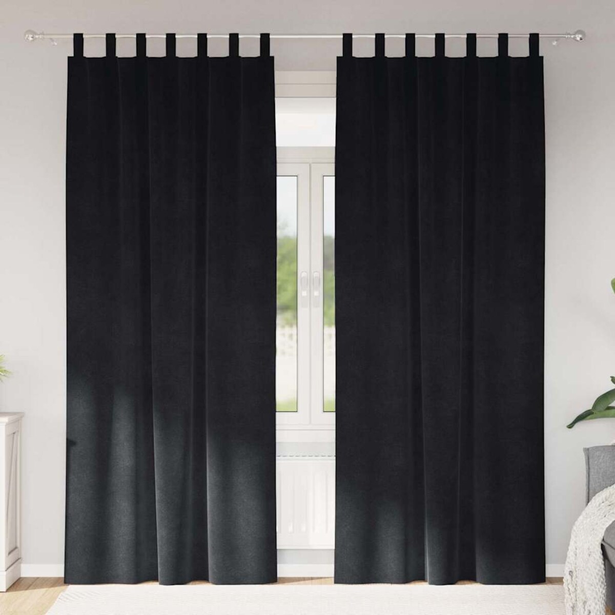 vidaXL Zasłony z zasłonami 2 pcs Czarny 140 x 245 cm Aksamit
