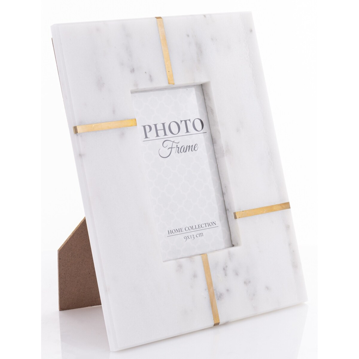 Ramka na zdjęcie marmurowa 22x18x1,5-15 cm biała ze złotem
