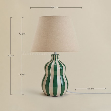 Lampa stołowa Jolira ceramiczno-lniana 40 cm, paski bordowe