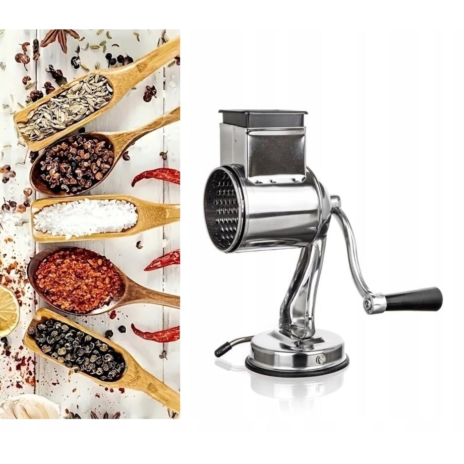 MŁYNEK RĘCZNY do mielenia orzechów bakalii bułki na prezent z przyssawką