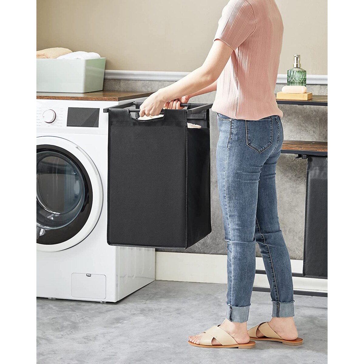 Szafka Łazienkowa / Kosz 73X33X72 Cm Rustykalny Brąz, Czarny