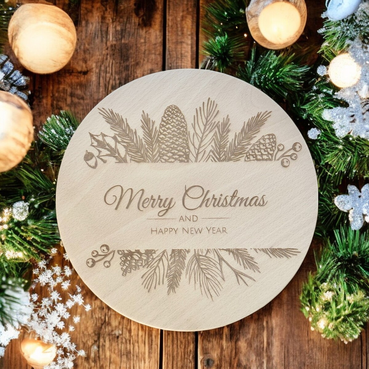 Drewniana deska świąteczna do serwowania ⌀ 30 cm