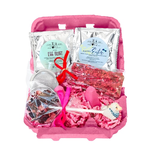 ORYGINALNA PACZKA NA WIELKANOC ZAJĄCZKA - ZESTAW PREZENTOWY HERBATA LIZAK MALINA CZEKOLADKA ZAPARZACZ - PREZENT UPOMINEK DLA KOBIETY FACETA