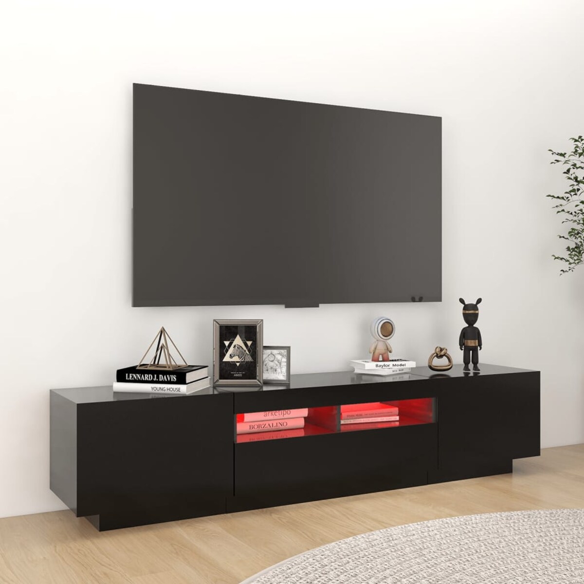 vidaXL Szafka pod TV z oświetleniem LED, czarna, 180x35x40 cm