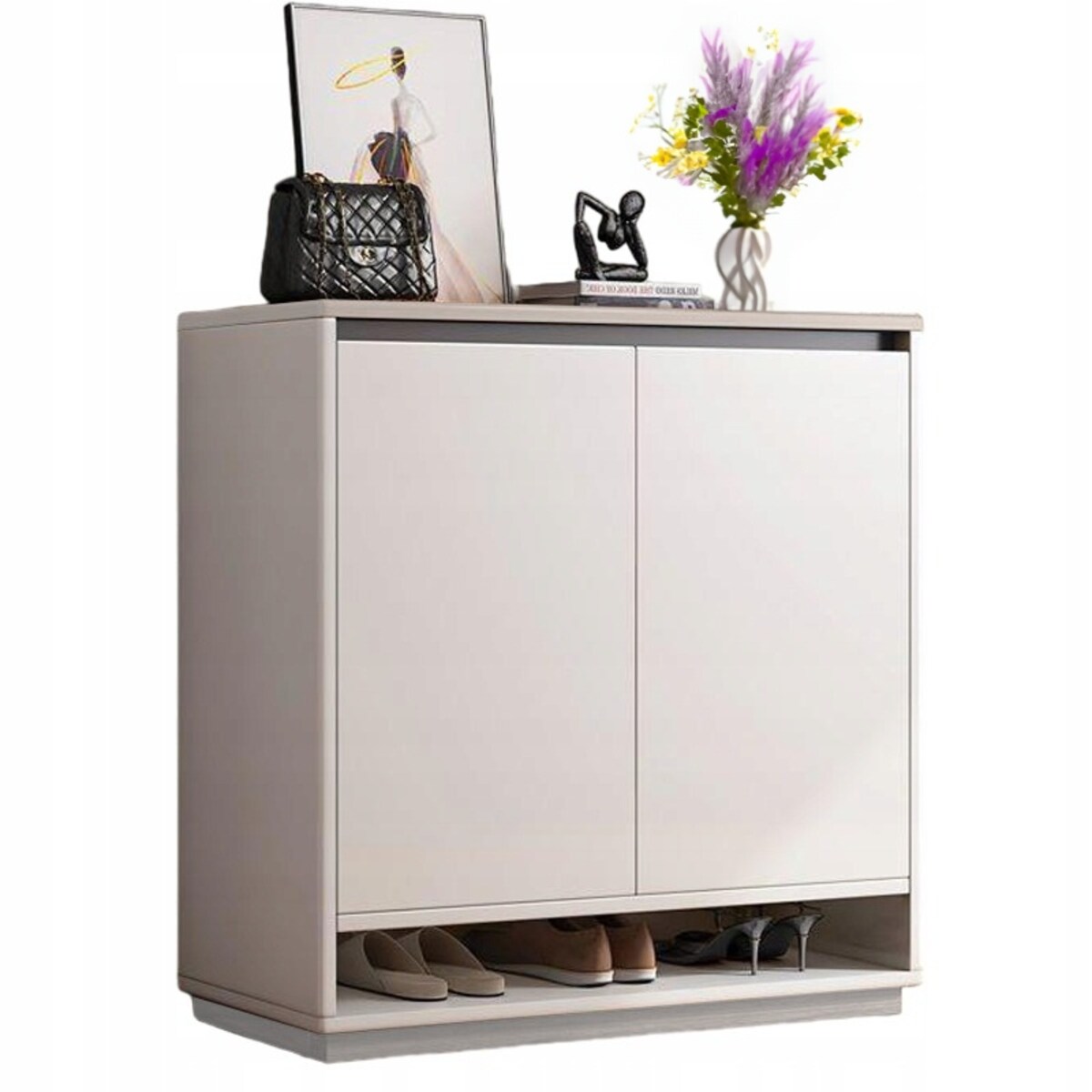 Nowoczesna Komoda Szafka Biała Pojemna Na Buty Obuwie Regał 2 Drzwi Duża