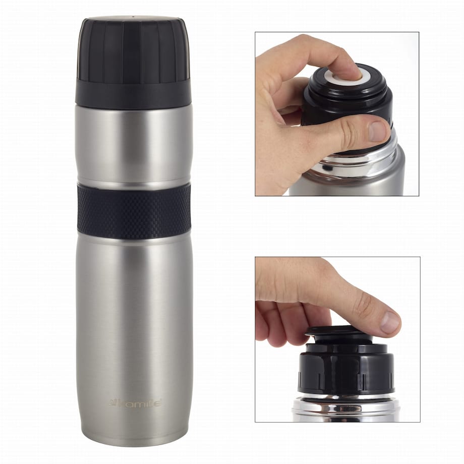 Stalowy termos Kubek termiczny na kawę z antypoślizgowym uchwytem 950ml 2 odcienie szarości KAMILLE
