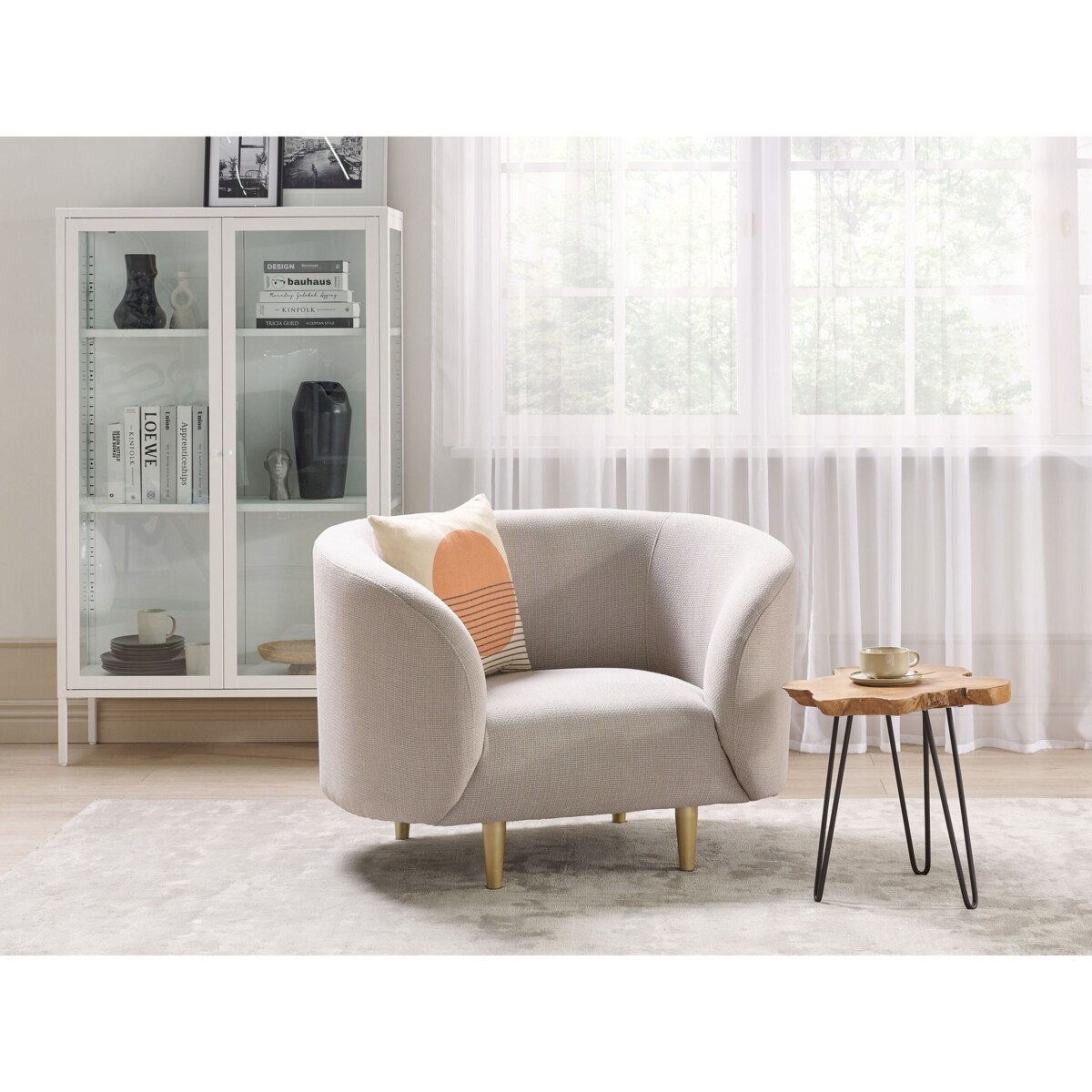 Komplet wypoczynkowy 3-osobowy tapicerowany beżowy ze złotym LOEN