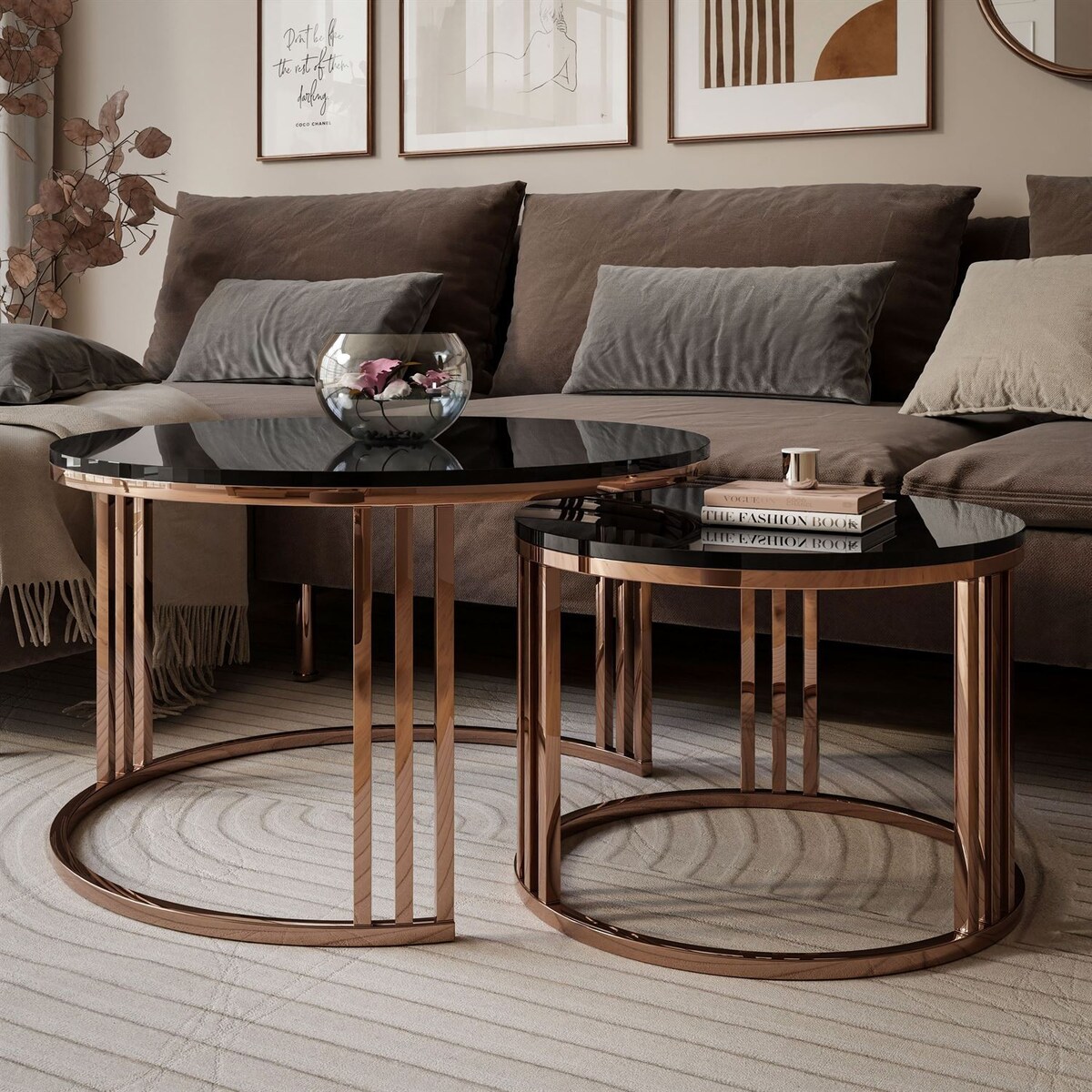 Stolik kawowy LORI 2w1 miedź czarny połysk