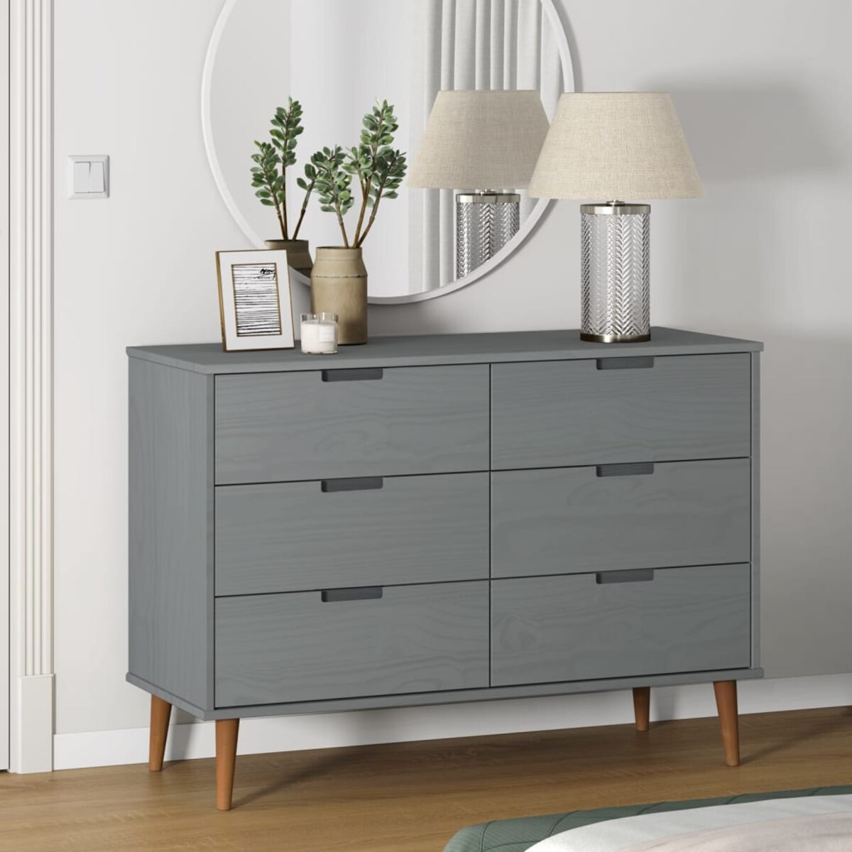 vidaXL Komoda MOLDE, szara, 113x40x80 cm, lite drewno sosnowe