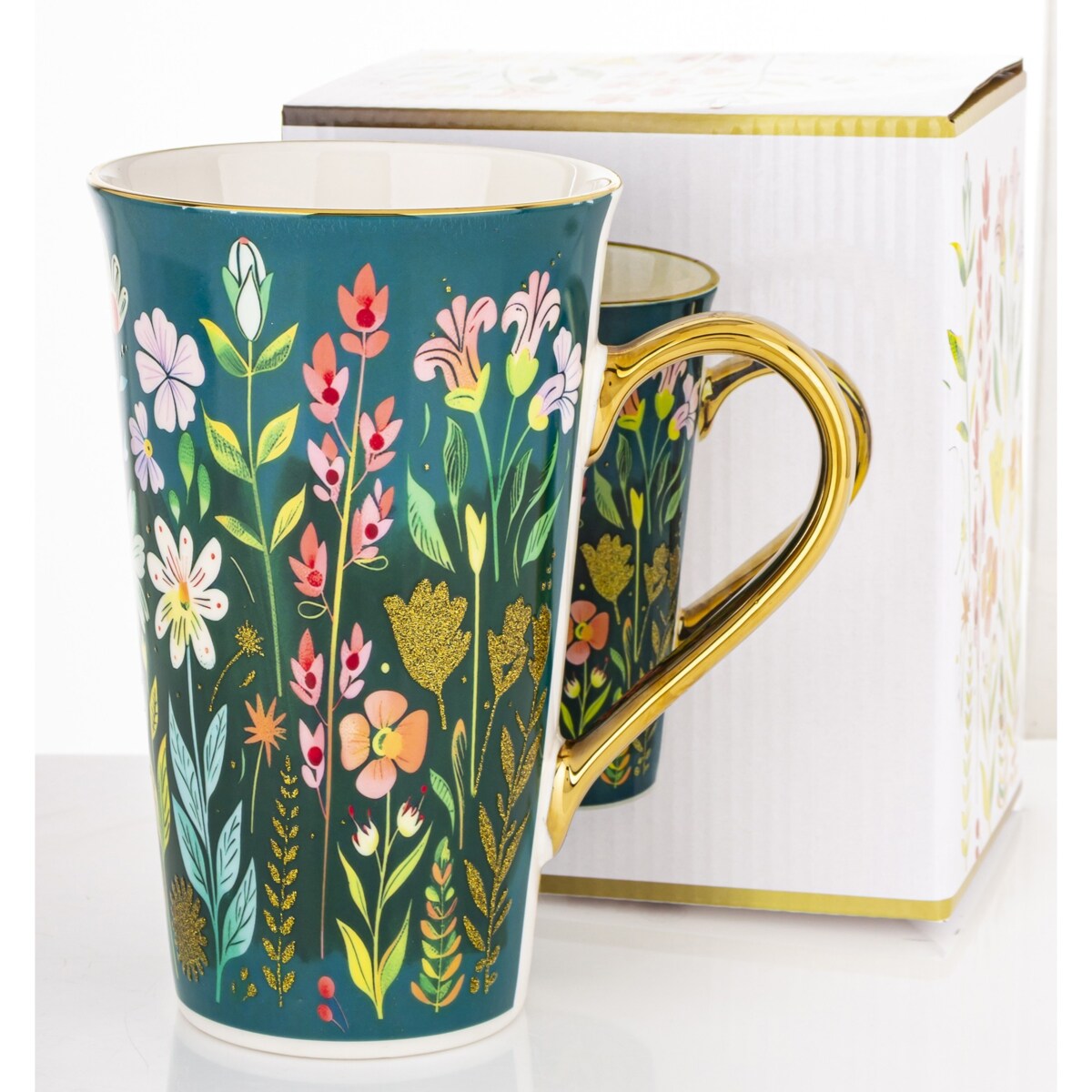 Kubek porcelanowy 700 ml BLUMEN-II 17x15x10 cm zielony