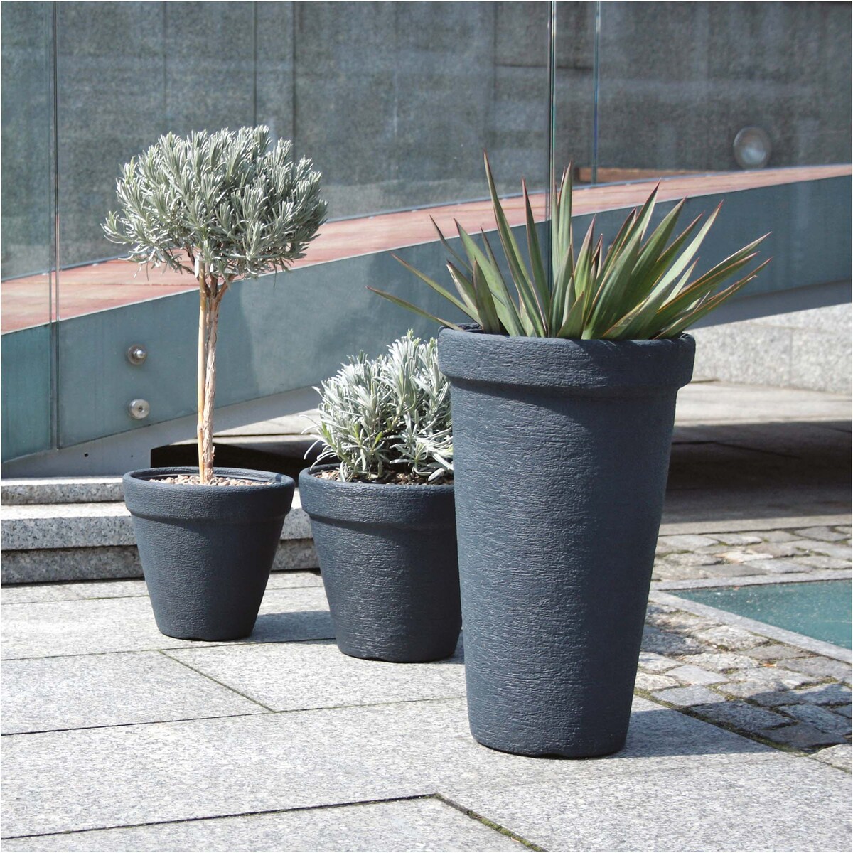 Doniczka Donica Ogrodowa 40 Cm Efekt Cegły Wysoka Okrągła Na Taras Do Ogrodu Domu Antracytowa