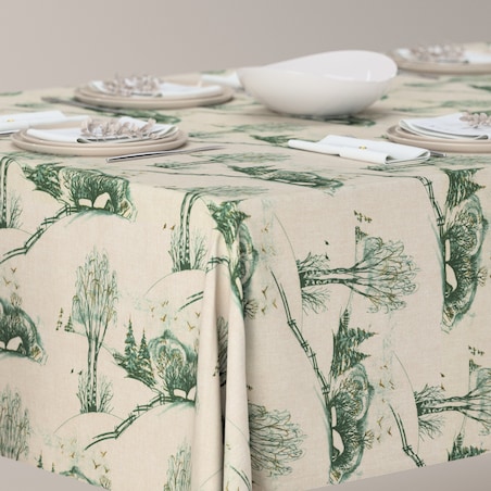 Obrus prostokątny 130 x 160 cm zielony wzór cottage na beżowym tle