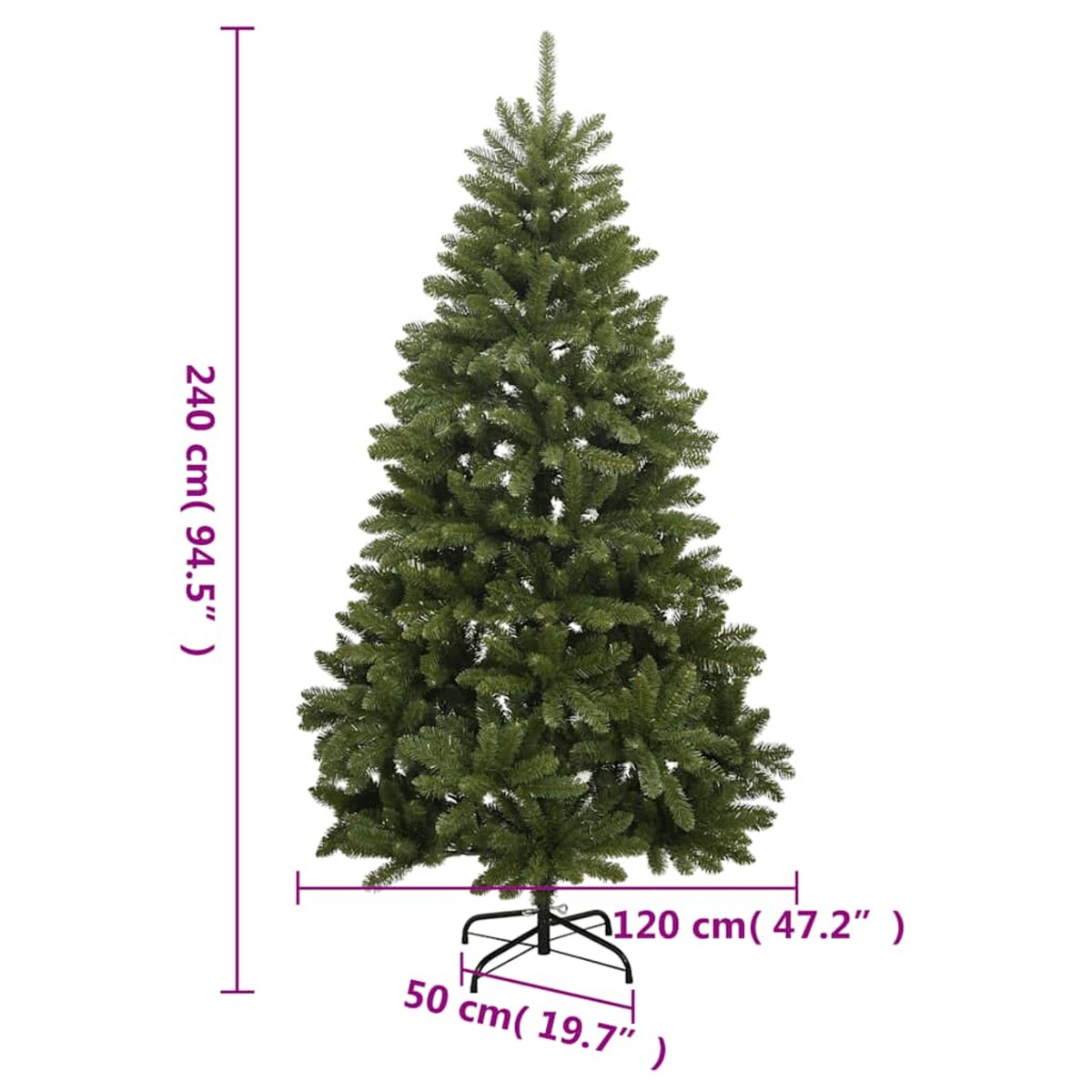 vidaXL Sztuczna choinka na zawiasach, 300 lampek LED i bombki, 240 cm