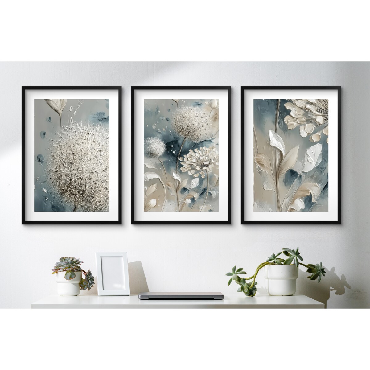 Nowoczesne Obrazy Plakaty Kwiaty w Beżu Szarości na ścianę do salonu 30x40