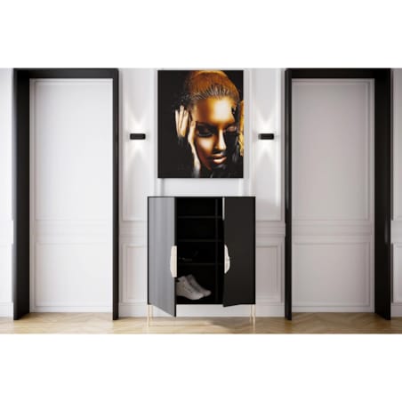 Czarna komoda / szafka na buty Skandica MERLIN ze złotymi dodatkami