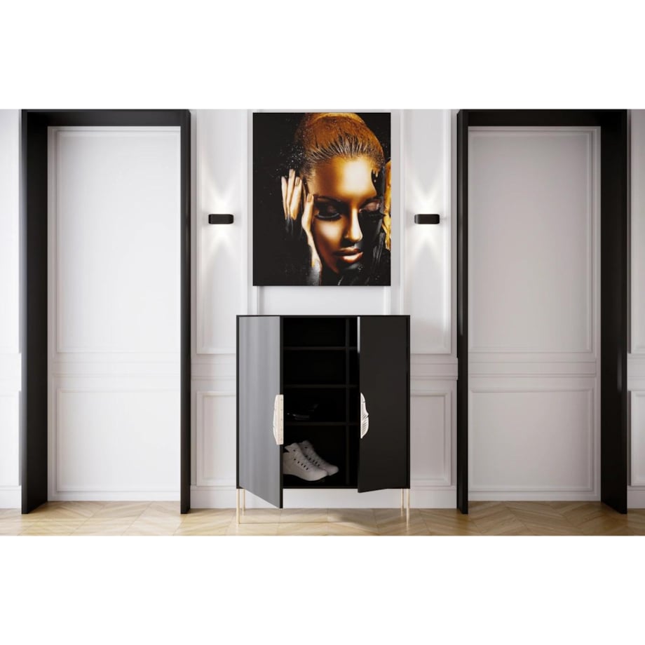 Czarna komoda / szafka na buty Skandica MERLIN ze złotymi dodatkami