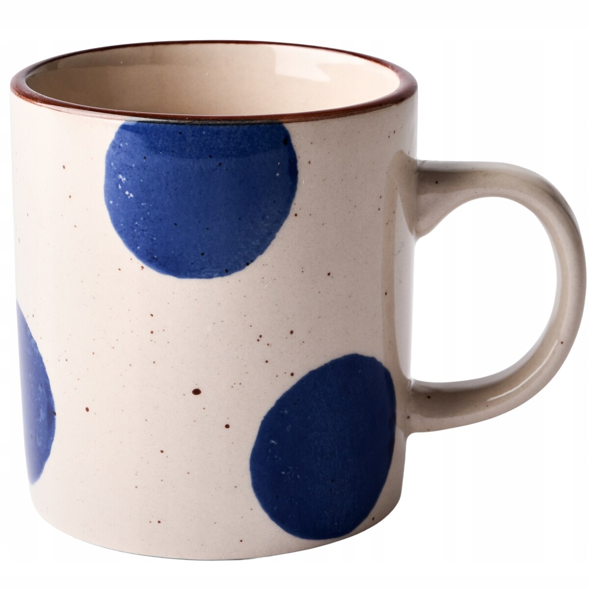 KUBEK CERAMICZNY W KROPKI 300ml BEŻOWY DO KAWY HERBATY Z UCHWYTEM NA KAWĘ