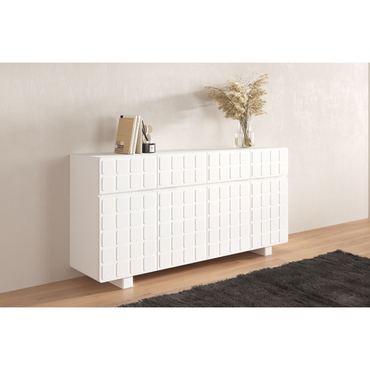 Nowoczesna komoda z frontami 3D Skandica CUBO LONG / kolor biały / szer. 169 cm