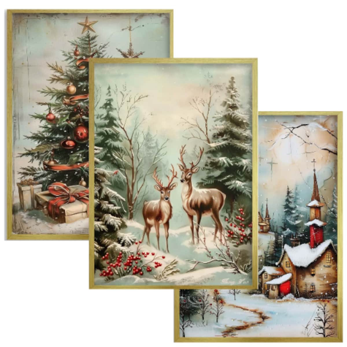 Plakaty na Święta w Złotej ramie do salonu sypialni Świąteczne Obrazy