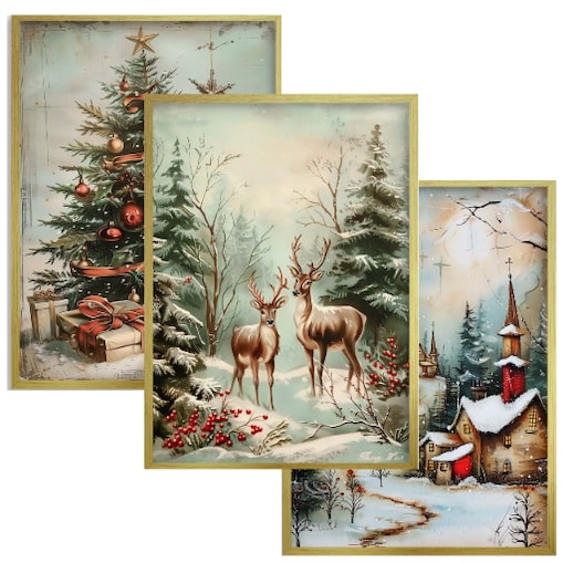 Plakaty na Święta w Złotej ramie do salonu sypialni Świąteczne Obrazy