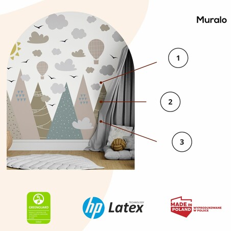 NAKLEJKI ŚCIENNE DLA DZIECI GÓRY CHMURKI PTAKI BALONY STYL BOHO ZESTAW