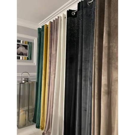 Zasłona welurowa "metor" z błyszczącą aplikacją od góry 140x250 cm przelotki | jasny beż